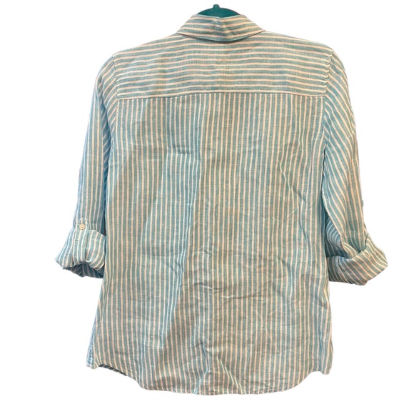 Talbots 100% Linen striped button down Roll tab sleeves shirt - Picture 5 of 8